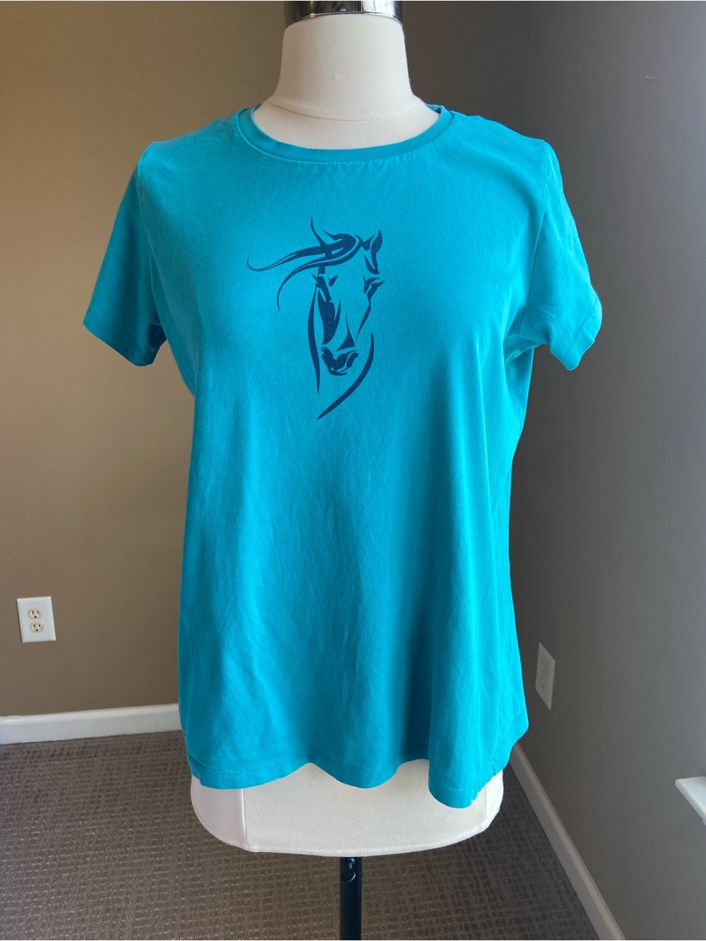 Horze Women's Teal‎ Short Sleeve Horse Graphic Tee- Size 10, Equestrian